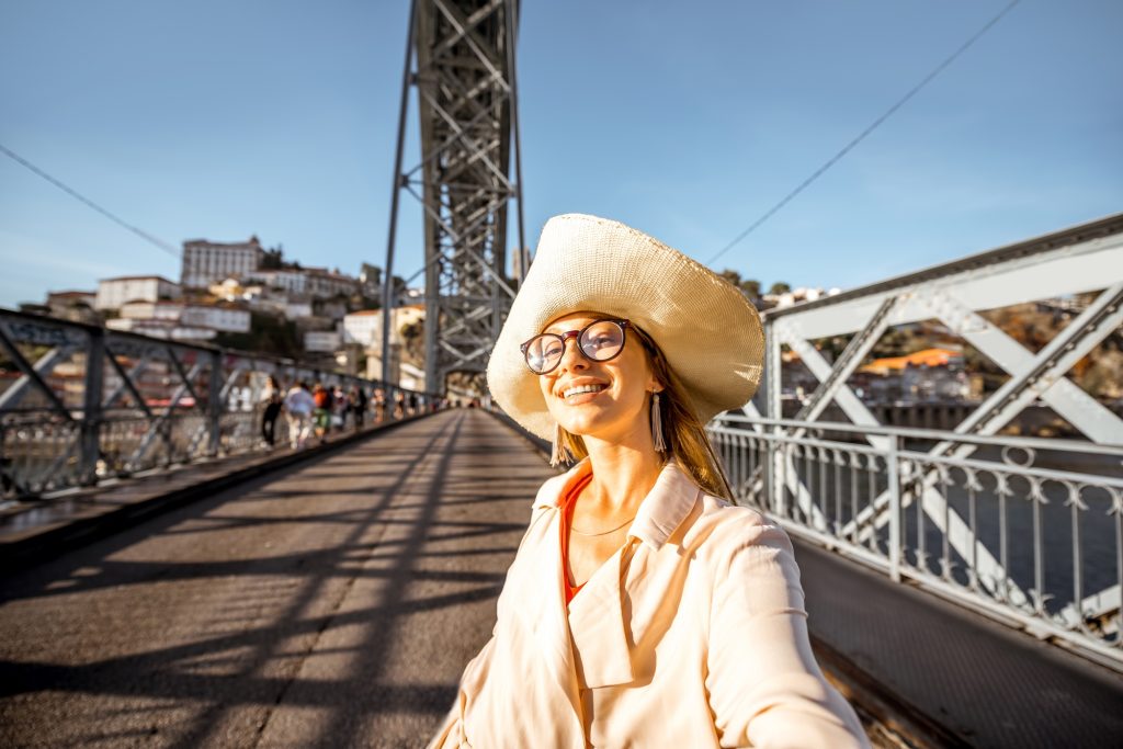 Woman traveling in Porto city